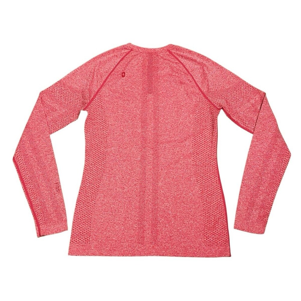 FIGS Heather Pink/Red Salta Seamless Long Sleeve Underscrub Top Slim Fit Size M - Picture 2 of 5